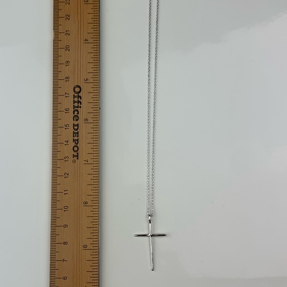Rhodium planted Cross Necklace.  17 Inch. - Picture 3 of 4